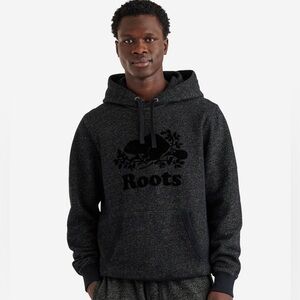 Roots Men's Charcoal Heather Black Logo Hoodie